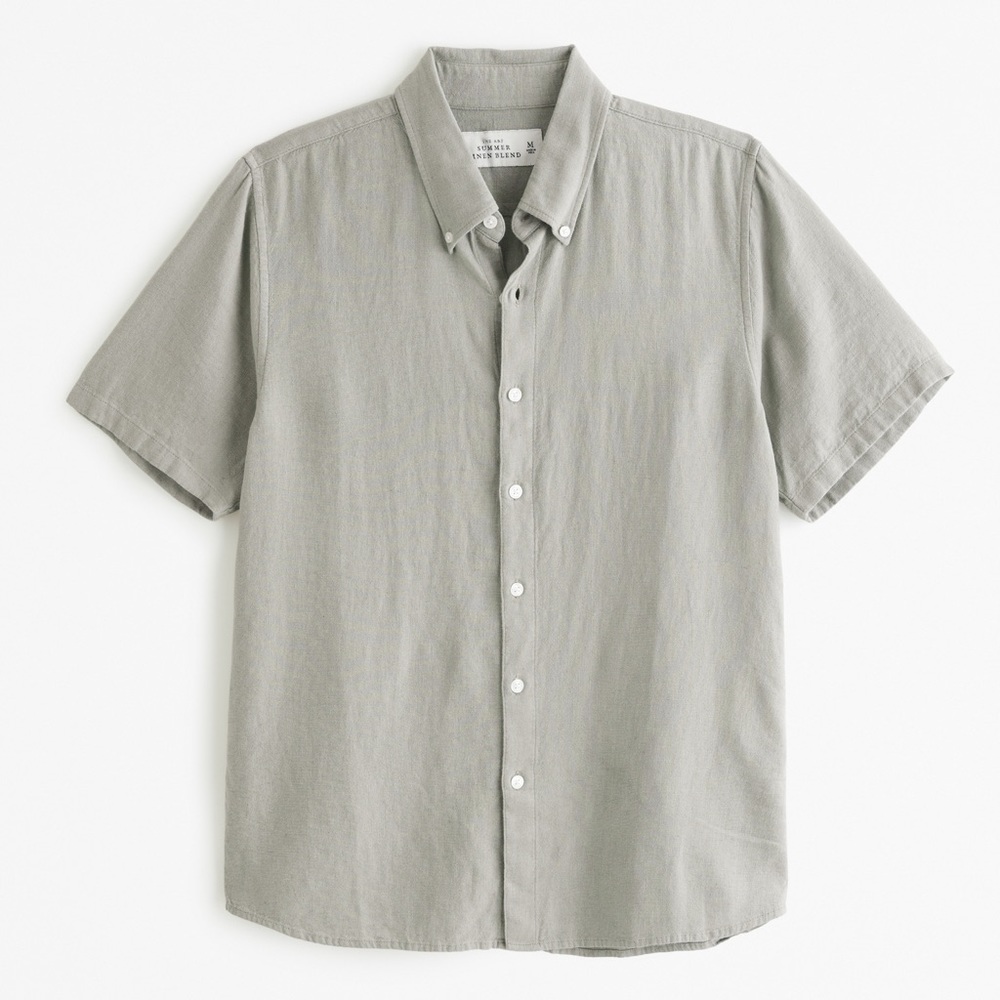 A&F Short-Sleeve Summer Linen-Blend Button-Up Shirt
